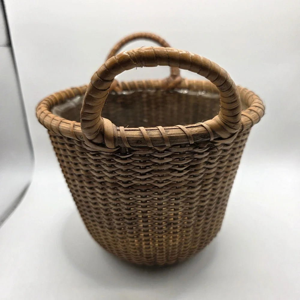 Vintage Nantucket Style Basket Planter  Wooden Base and Plastic Liner